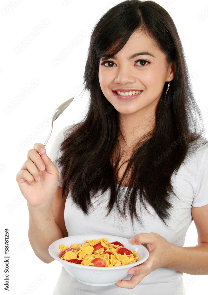 woman holding a bowl of cereal woman holding a bowl of cereal