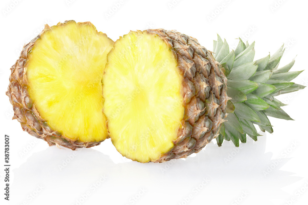 Pineapple section on white, clipping path included Pineapple section on white, clipping path included