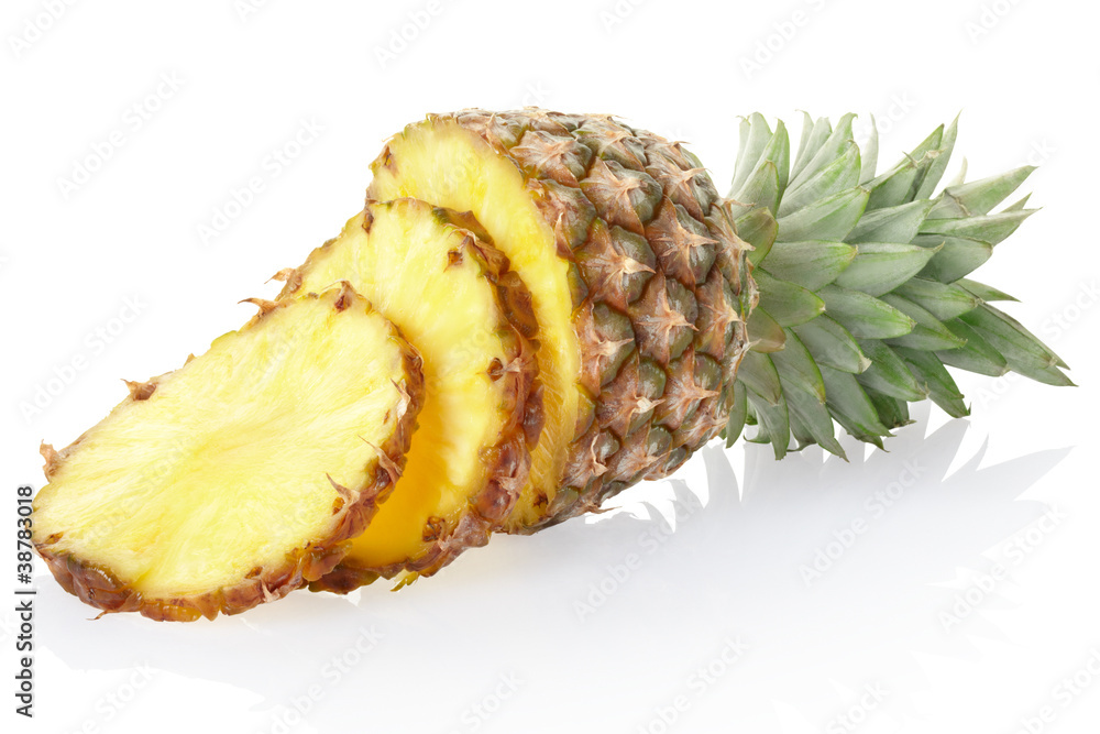 Pineapple sliced on white, clipping path included Pineapple sliced on white, clipping path included