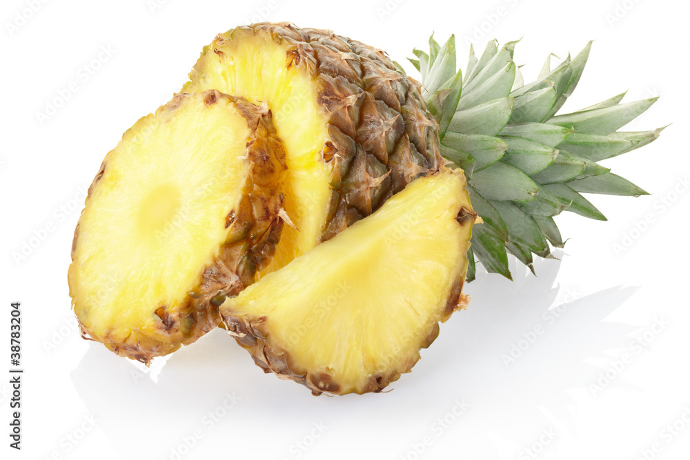 Pineapple sliced on white, clipping path included Pineapple sliced on white, clipping path included