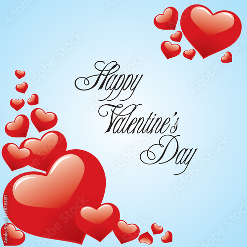 Valentine's Day card - red hearts on blue background