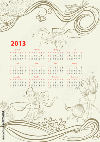 Romantic background with calendar for 2013
