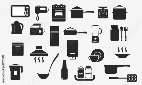 kitchenware and household appliances icons.