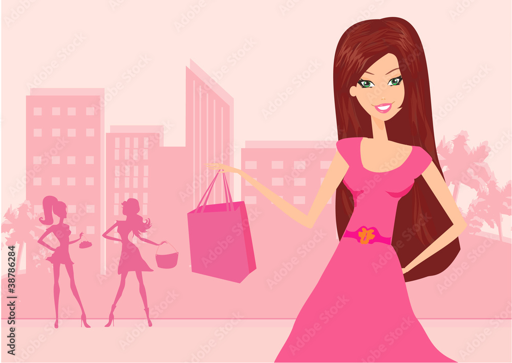 fashion girl Shopping illustration