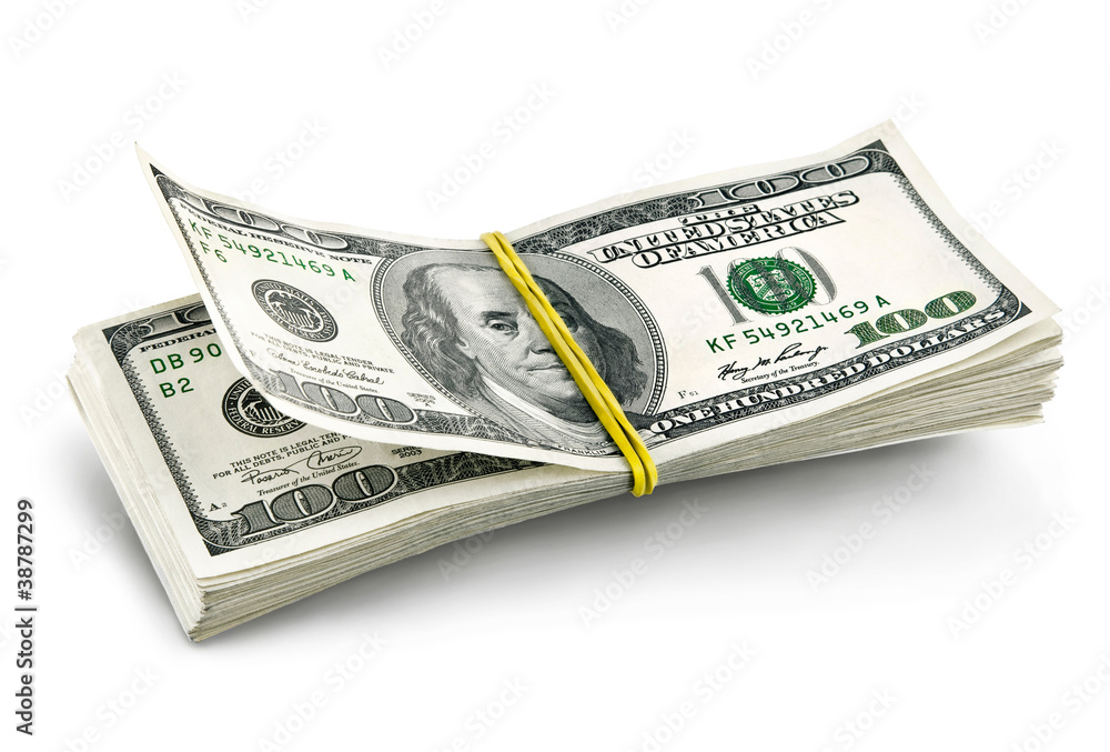 dollars batch falling isolated on white background dollars batch falling isolated on white background