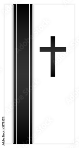 Mourning Card Black Cross & Black Ribbon