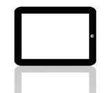 Black tablet pc with shadow on white background