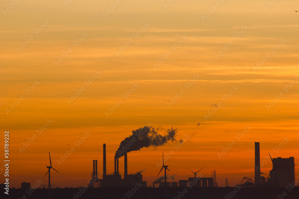 Industrial scenery at sunset, Rotterdam, The Netherlands