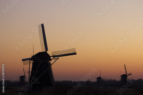 Windmills at sunset, Kinderdijk, Holland