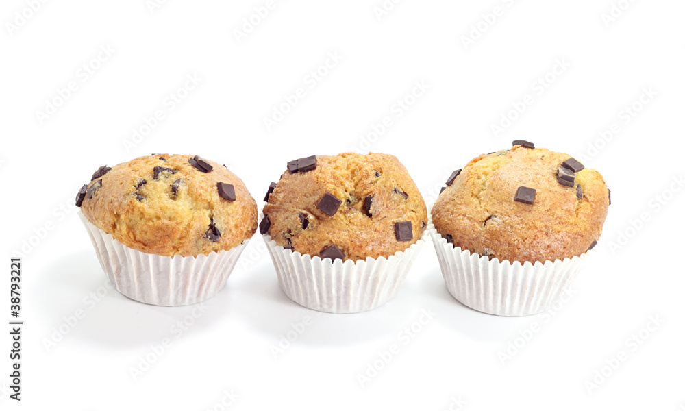 three sweet chocolate muffins three sweet chocolate muffins