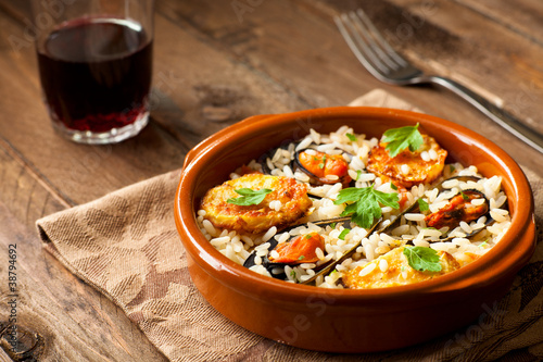 Rice with Potatoes and Mussels, a Traditional Italian Dish