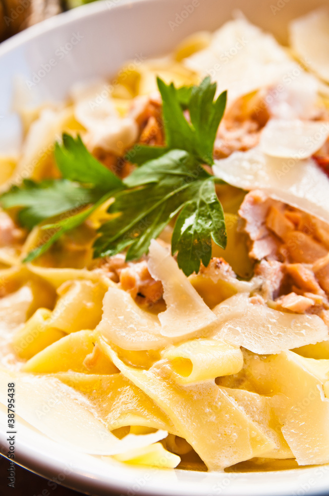 tasty pasta with salmon