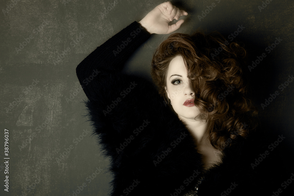a beautiful red-haired woman with red lips a beautiful red-haired woman with red lips