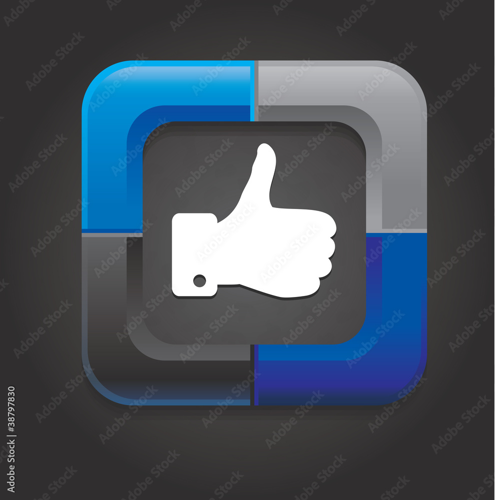 vector social media button with hand on black background
