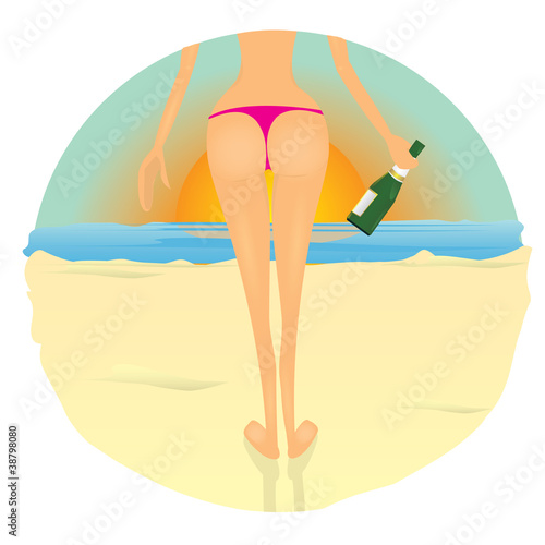 Glamour fashionable beach girl. vector color illustration.