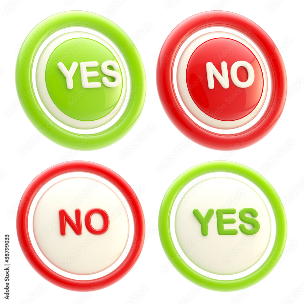 Yes and no glossy plastic buttons isolated Yes and no glossy plastic buttons isolated