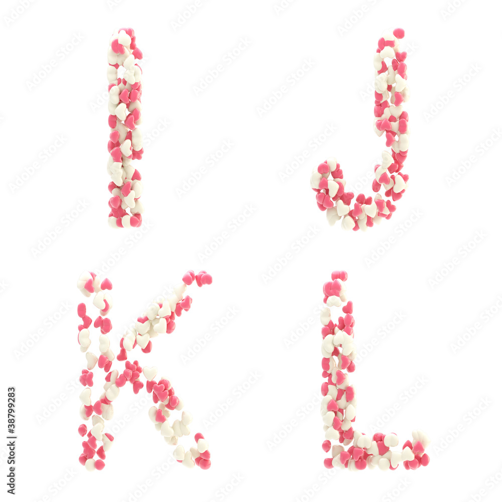 Valentine day love alphabet made of hearts