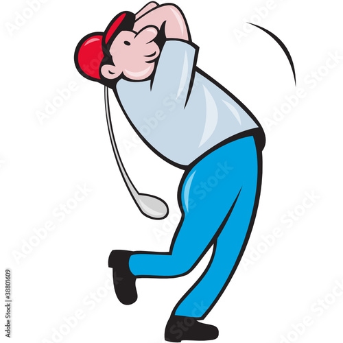 Cartoon Golfer Golfing Swinging Golf Club