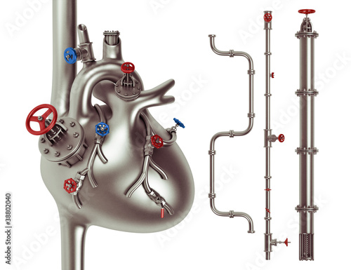 Metal industrial heart and vessel 3d illustration