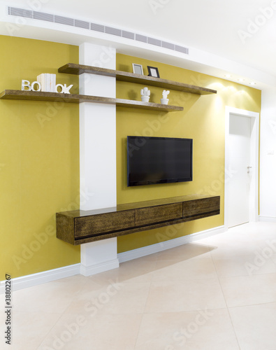 Living room with furnishings in a new house.