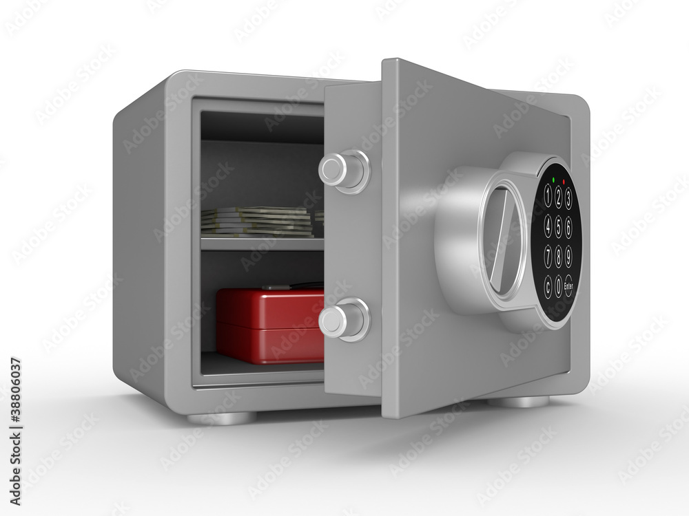 opened steel safe with money and documents opened steel safe with money and documents