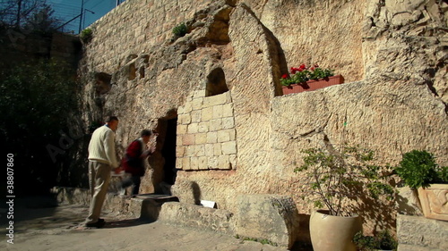 Stock Video Footage of tourists at the Garden Tomb in Israel. photo