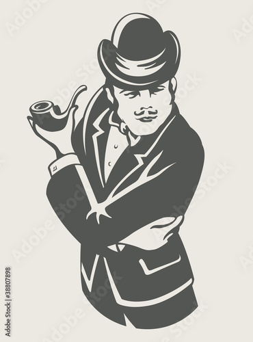 retro man in suit with pipe vector illustration