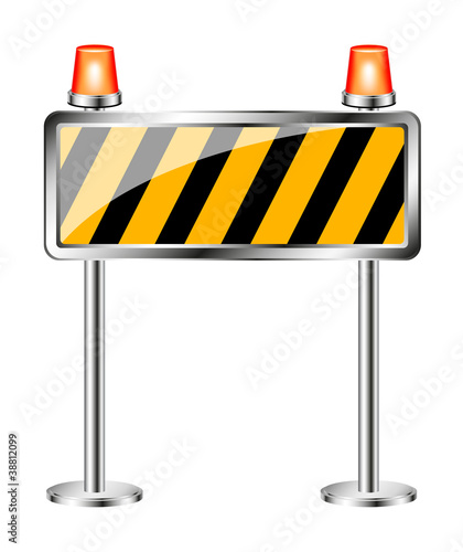 Warning sign with orange flashing siren