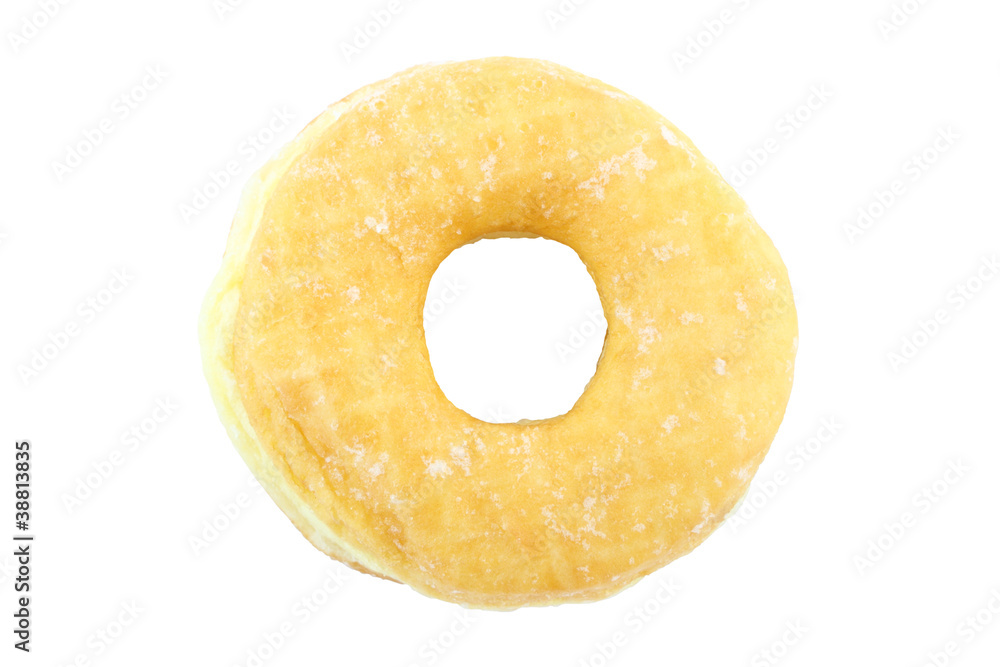 Single top view sugar donut on white background. Single top view sugar donut on white background.