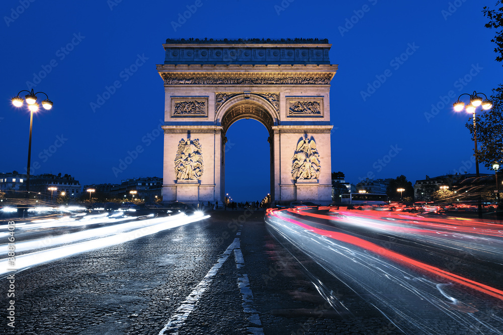 famous Arc de Triomphe by night