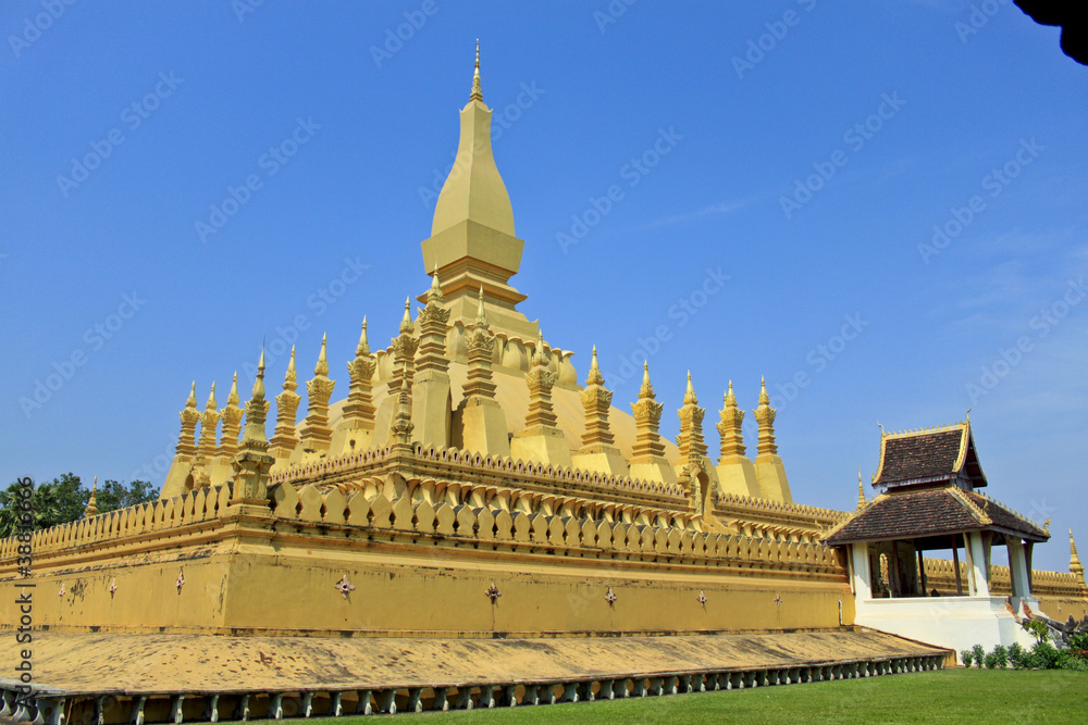 Golden pagada in Wat Pha-That Luang, Vientiane, Laos. Golden pagada in Wat Pha-That Luang, Vientiane, Laos.