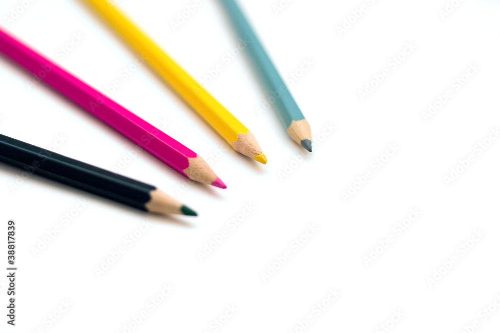 Set of four colorful crayons on white background Set of four colorful crayons on white background