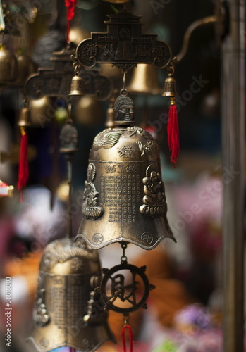 Traditional asian bells at the market place.