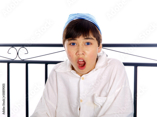 boy in nightshirt and sleeping cap photo