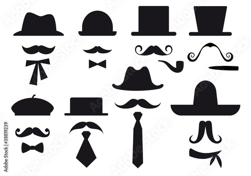 Fotografie, Obraz mustache and hats, vector set