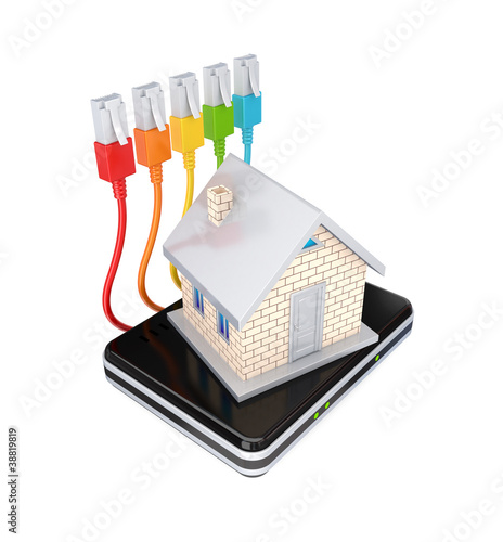 Small house, router and colorful patchcords