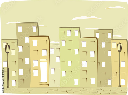 cartoon vintage city background with house silhouette