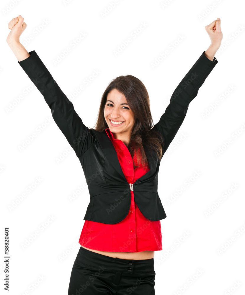 Happy businesswoman with raised arms Happy businesswoman with raised arms