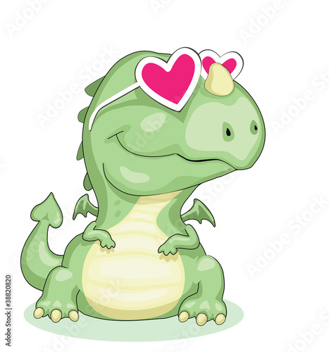 Cartoon dragon in pink glasses isolated