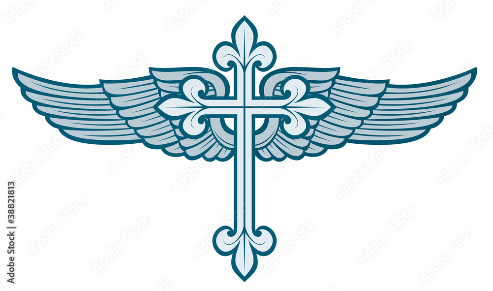 vector illustration of christian cross and wing vector illustration of christian cross and wing