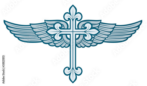 vector illustration of christian cross and wing