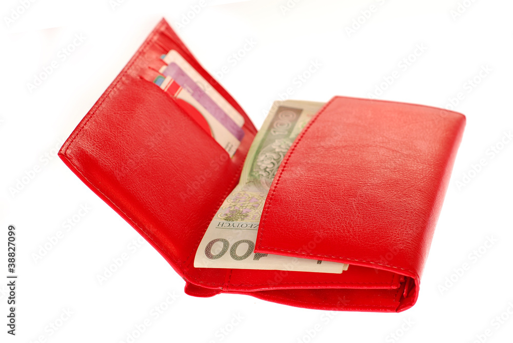 red wallet with polish money isolated on white red wallet with polish money isolated on white