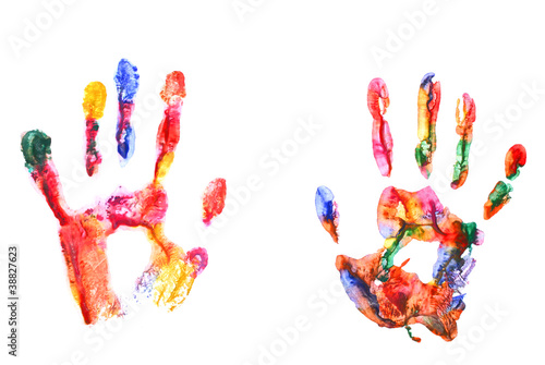 Color hand prints isolated on white