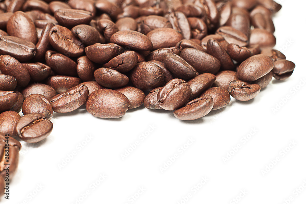 cooffee beans over white cooffee beans over white