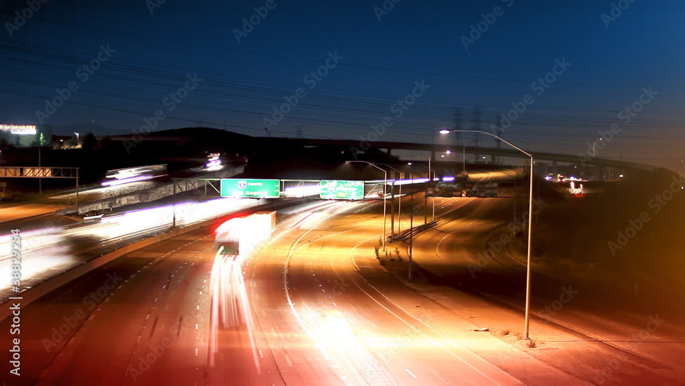 Freeway Traffic Night Time-lapse