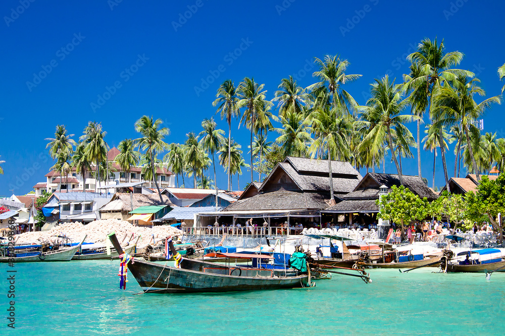 Long tail boats in Phi Phi Don Island, Krabi, Thailand Long tail boats in Phi Phi Don Island, Krabi, Thailand