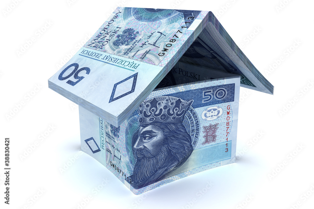 House made of 50 zloty notes - obrazy, fototapety, plakaty 