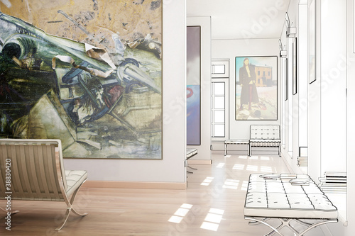 Bild auf Leinwand In der Bildergalerie II (Zeichnung)