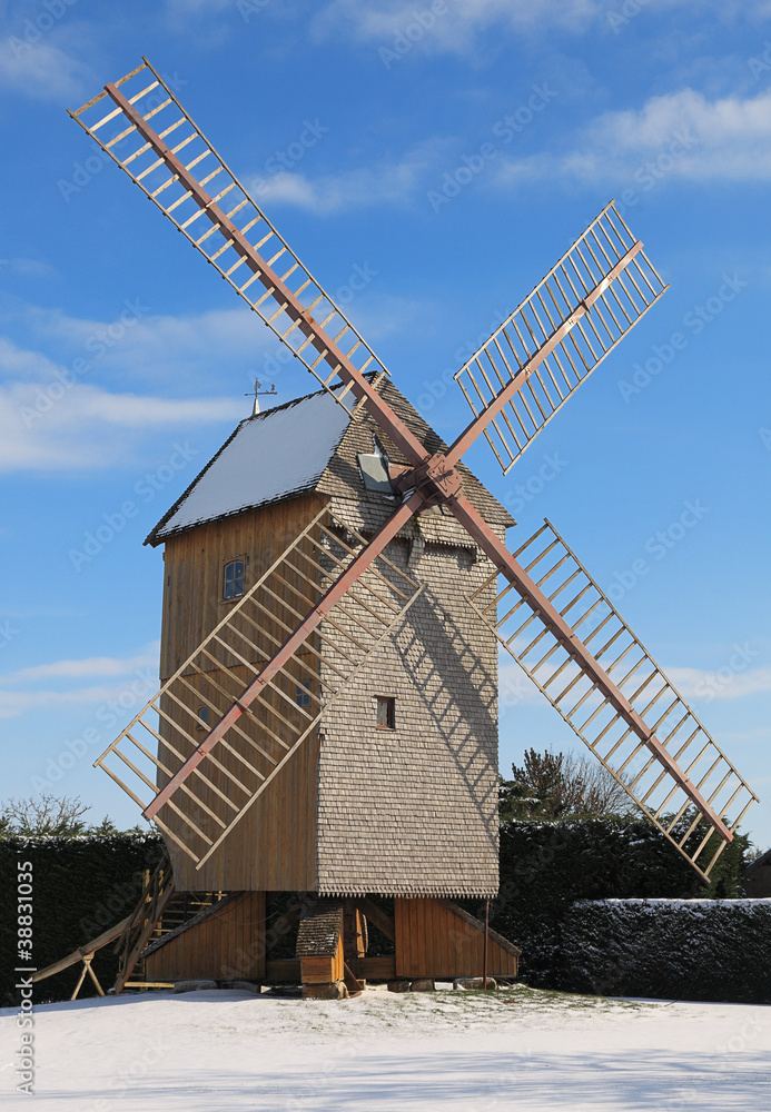 Traditional windmill in winter