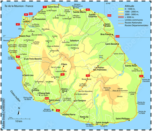 Carte Ile De La Reunion France Routes Stock Vector Adobe Stock